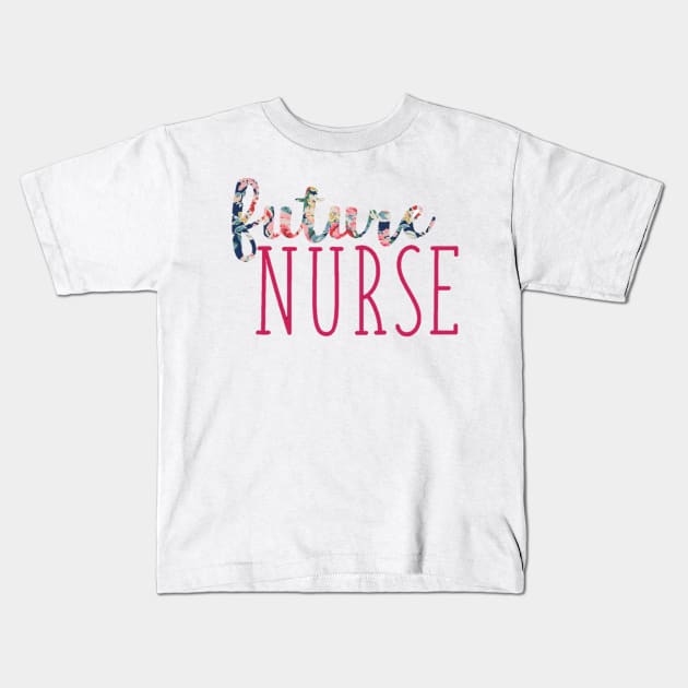 Navy Floral with Pink Future Nurse Kids T-Shirt by annmariestowe